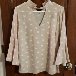 Bell Sleeve Blouse with Elephant Print